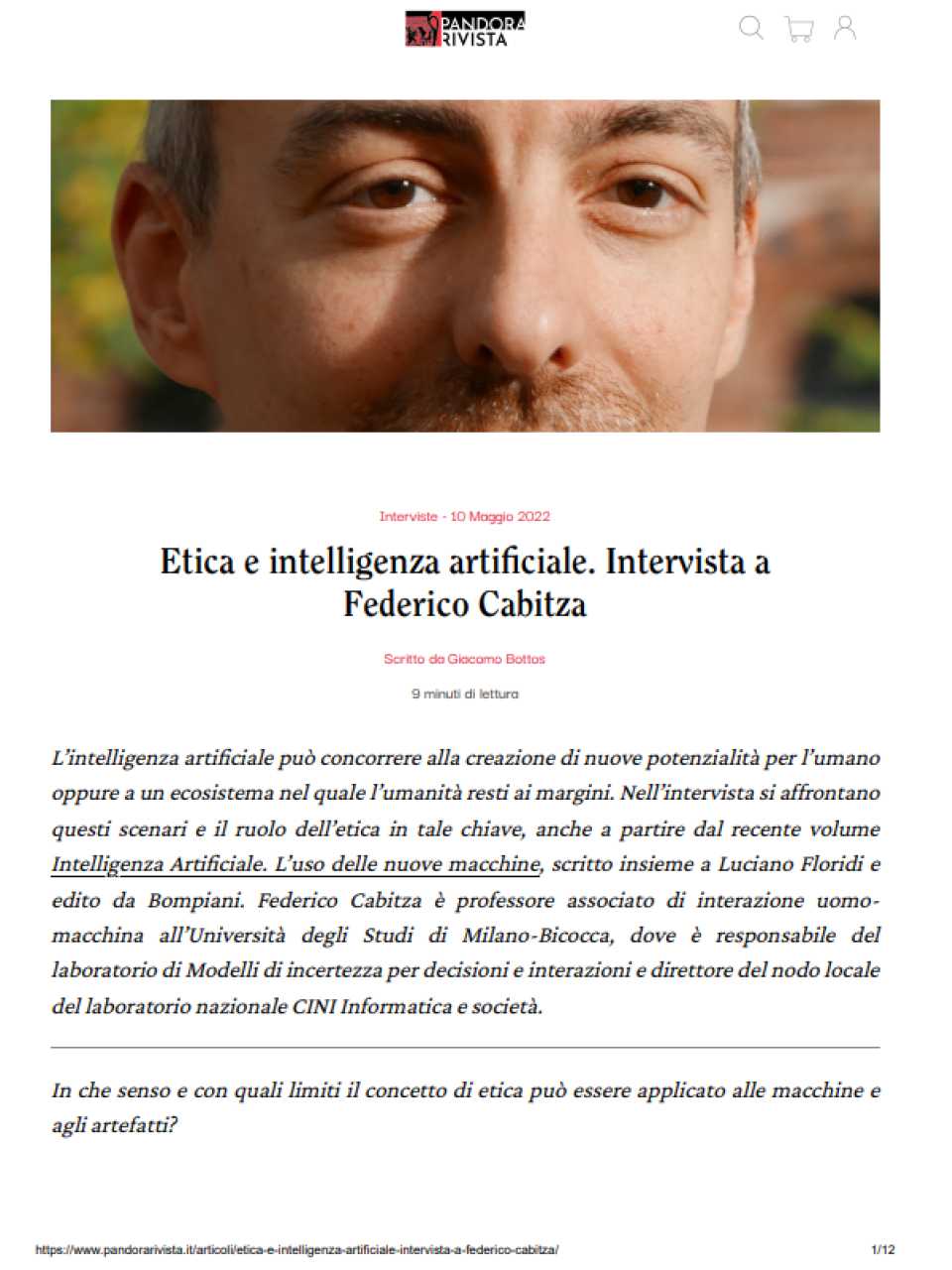 Etica e intelligenza artificiale. Intervista a Federico Cabitza
