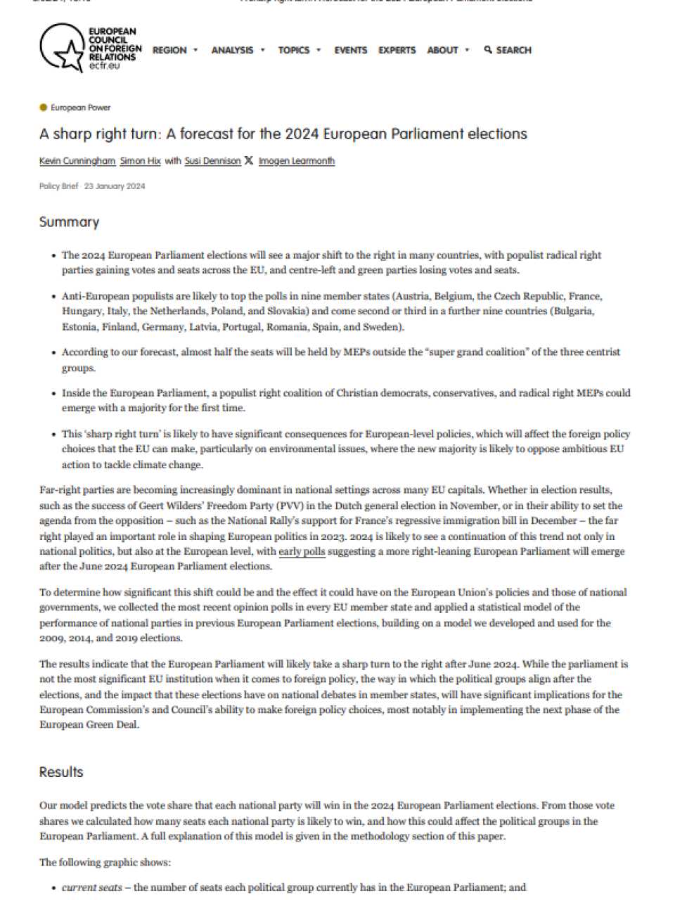 A sharp right turn: A forecast for the 2024 European Parliament elections