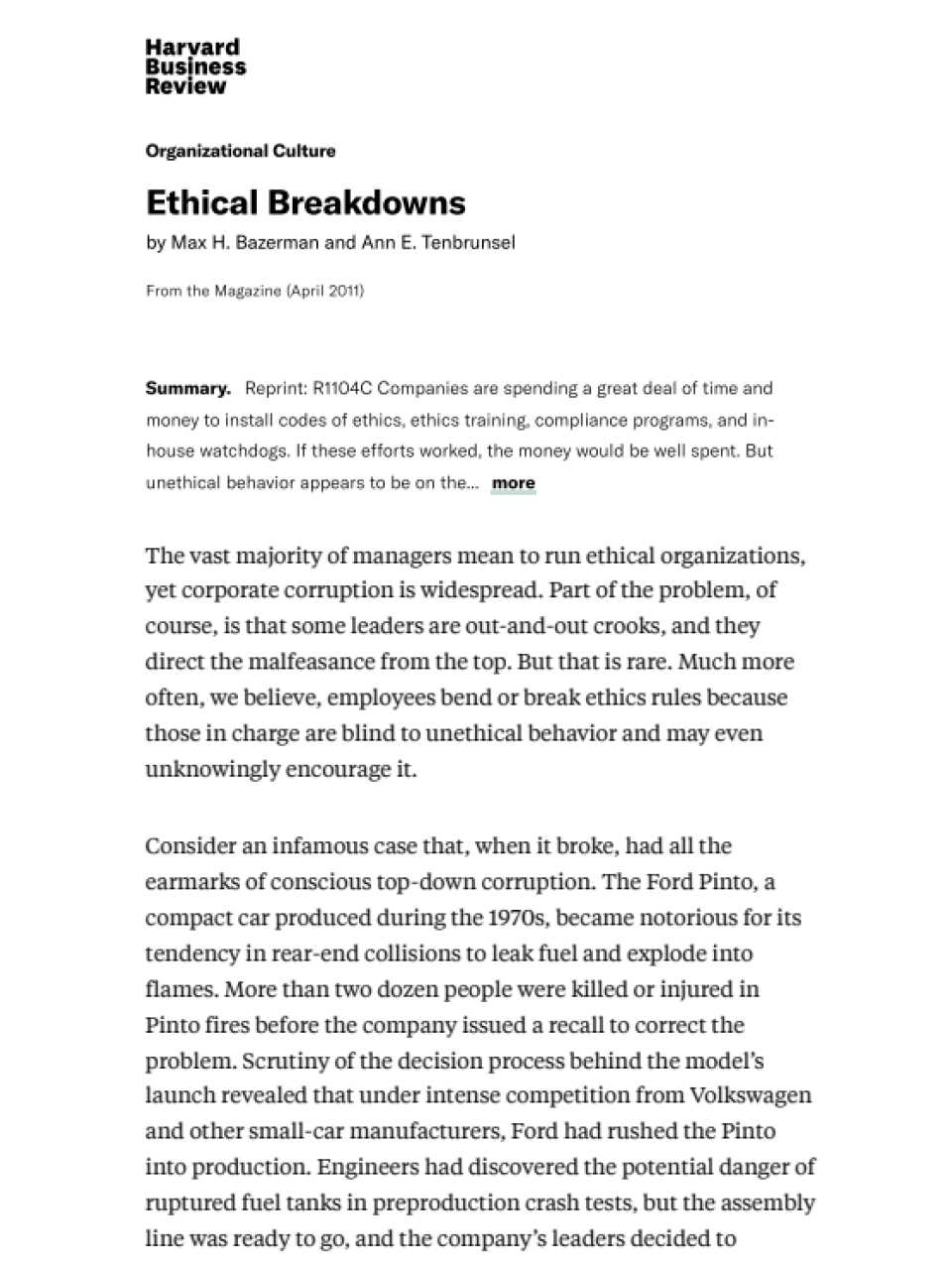 Ethical Breakdowns