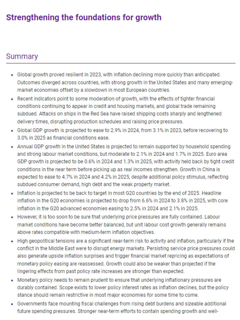 OECD Economic Outlook, Interim Report February 2024: Strengthening the Foundations for Growth