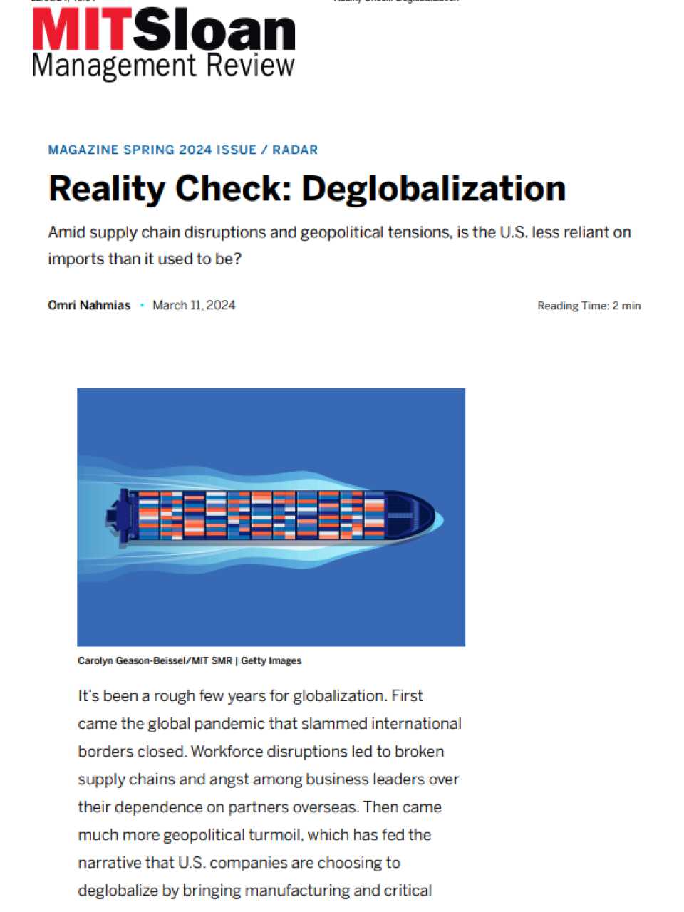 Reality Check: Deglobalization