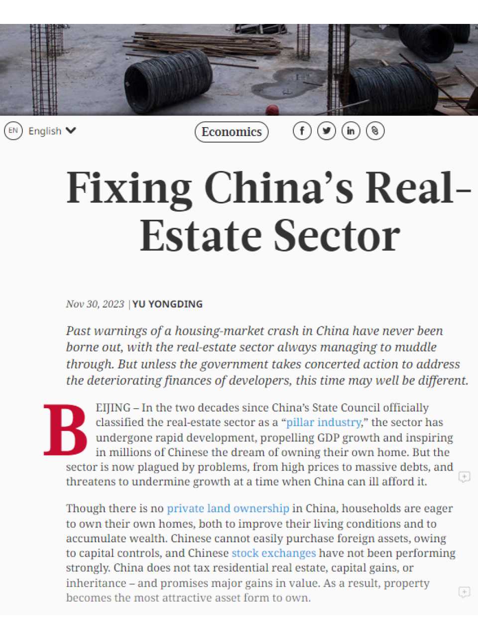 Fixing China’s Real-Estate Sector