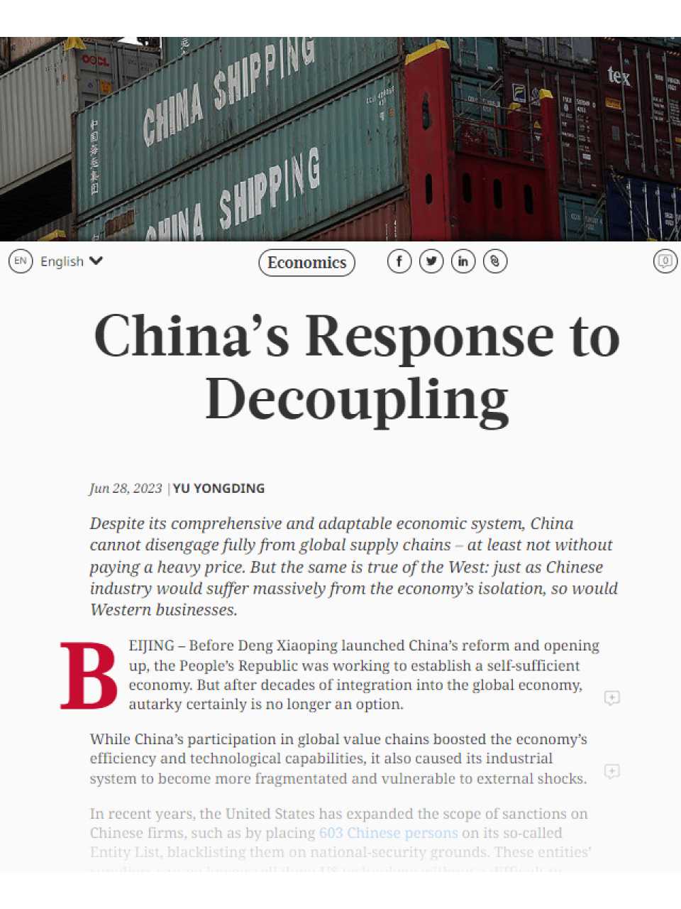 China’s Response to Decoupling