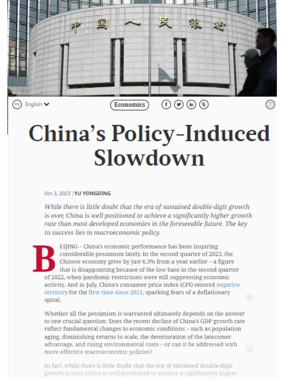 China’s Policy-Induced Slowdown