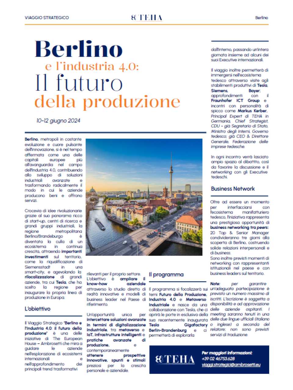 Scheda di adesione Viaggio Strategico Berlino e l’Industria 4.0: il futuro della produzione
