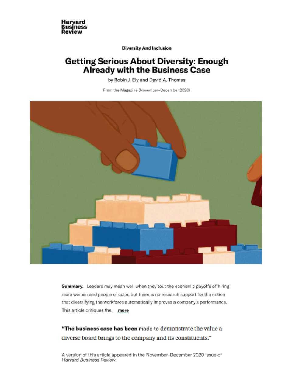 Getting Serious About Diversity: Enough Already with the Business Case