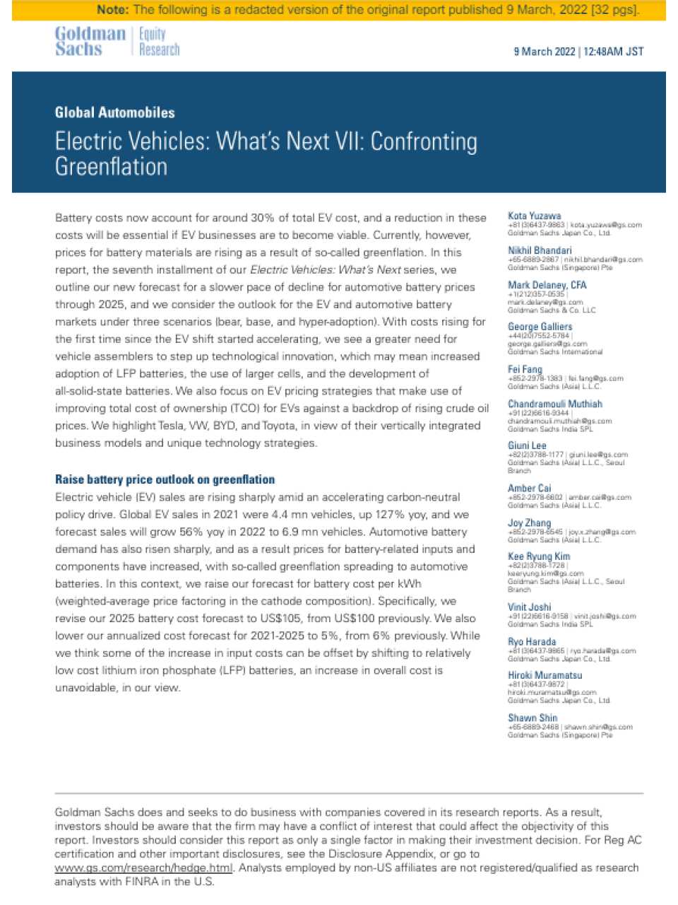 Electric Vehicles: What’s Next VII: Confronting Greenflation