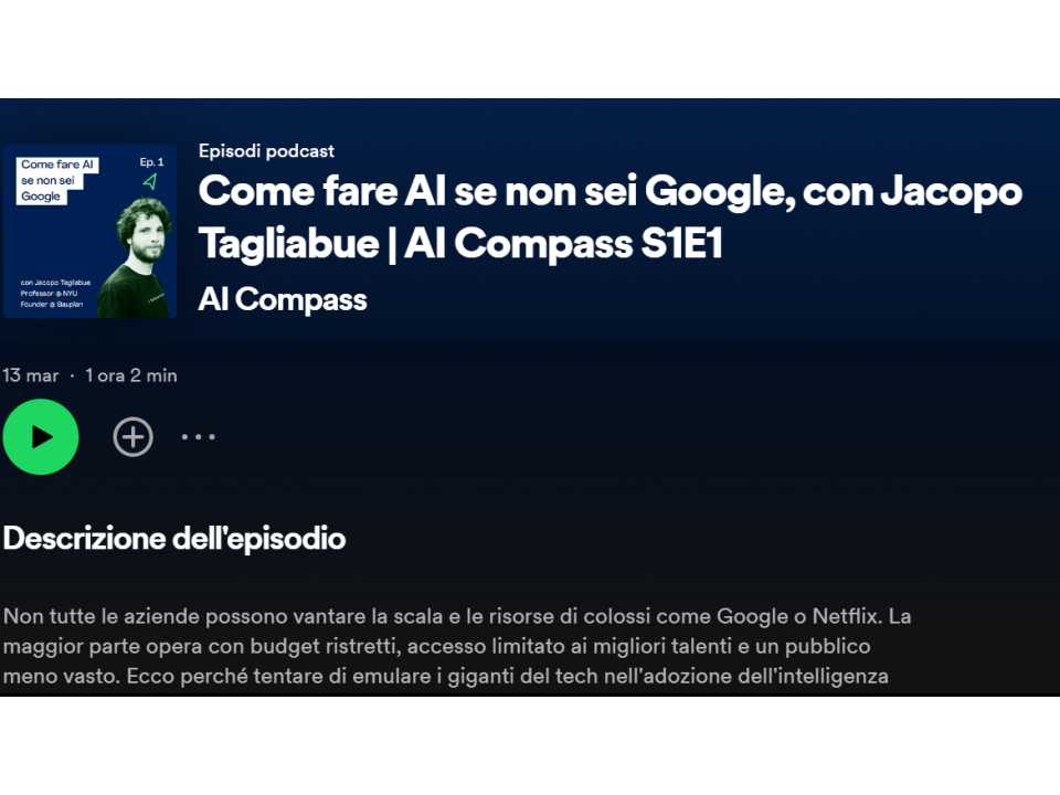 Come fare AI se non sei Google, con Jacopo Tagliabue
