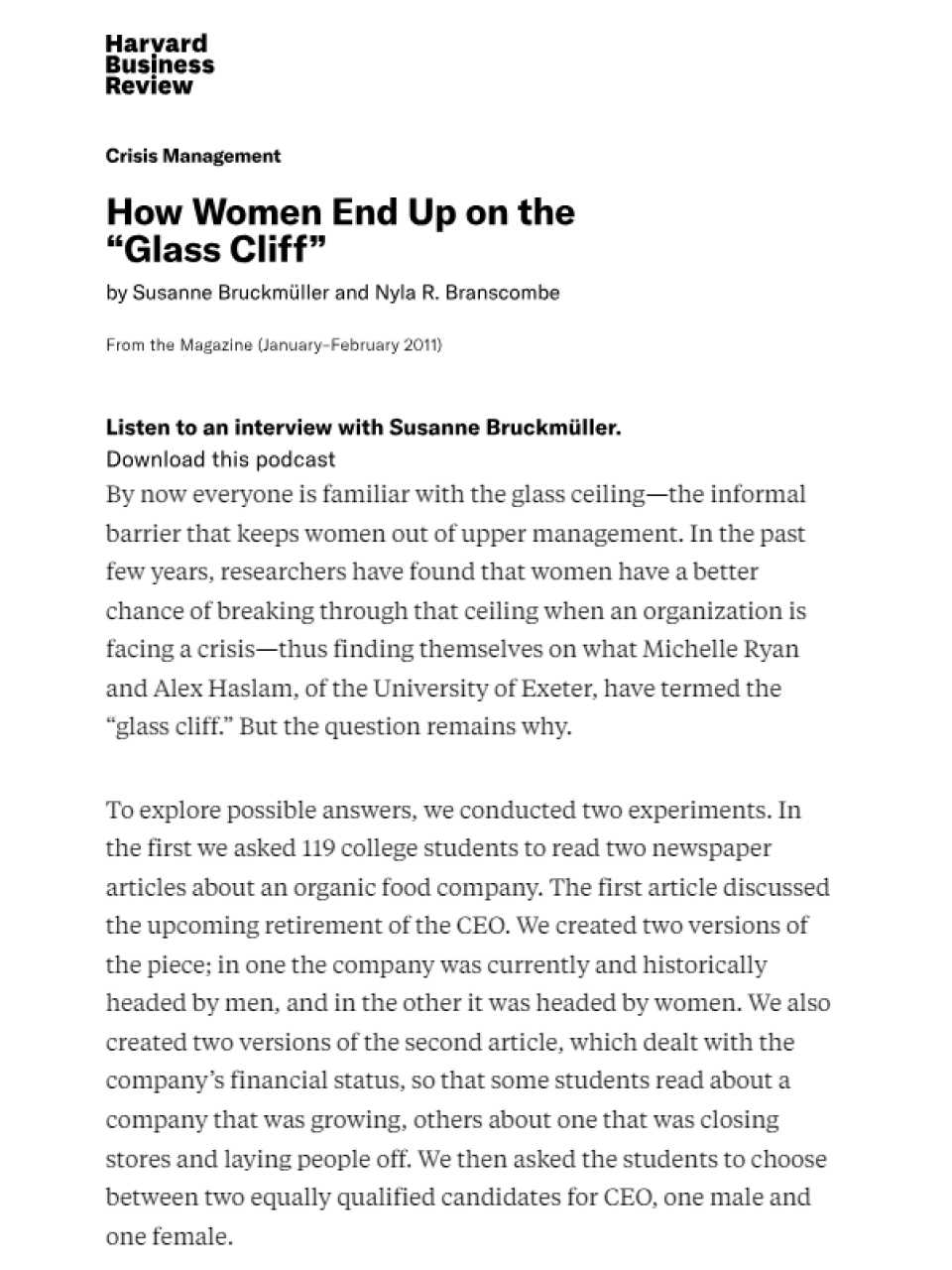 How Women End Up on the “Glass Cliff”