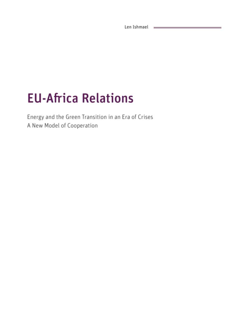 EU-Africa Relations. Energy and the Green Transition in an Era of Crises