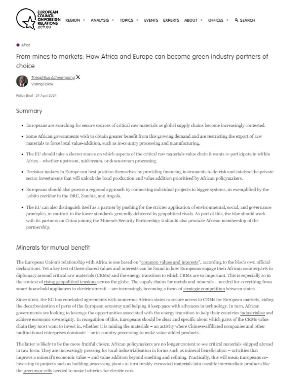 From mines to markets: How Africa and Europe can become green industry partners of choice