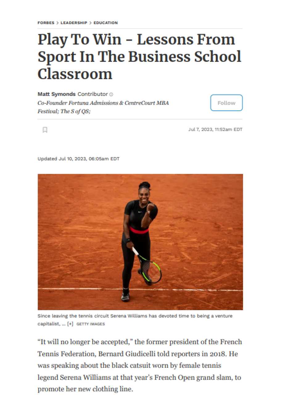 Play To Win - Lessons From Sport In The Business School Classroom