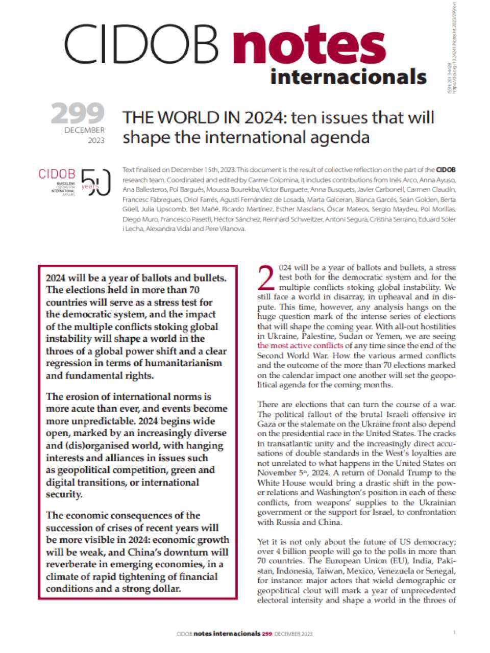 The World In 2024: Ten Issues That Will Shape The International Agenda
