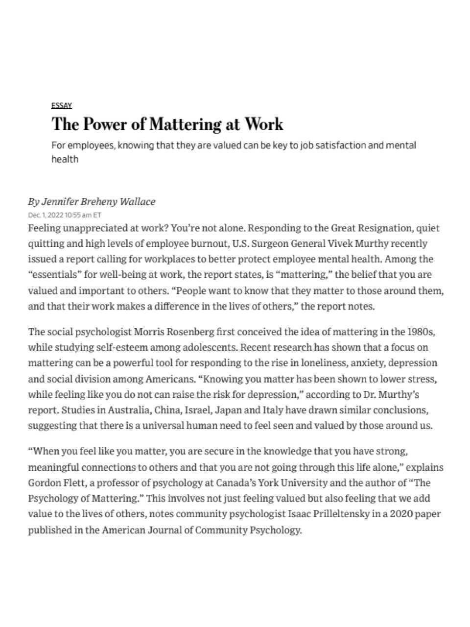 The power of mattering at work