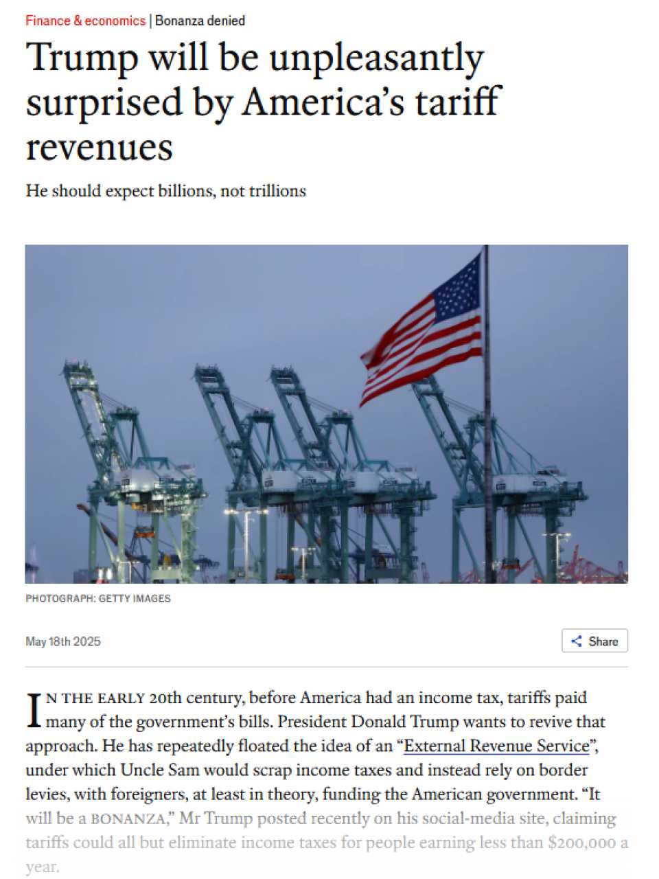 Trump will be unpleasantly surprised by America’s tariffs revenues