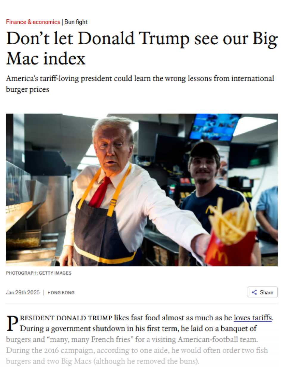 Don’t let Trump see our Big Mac Index