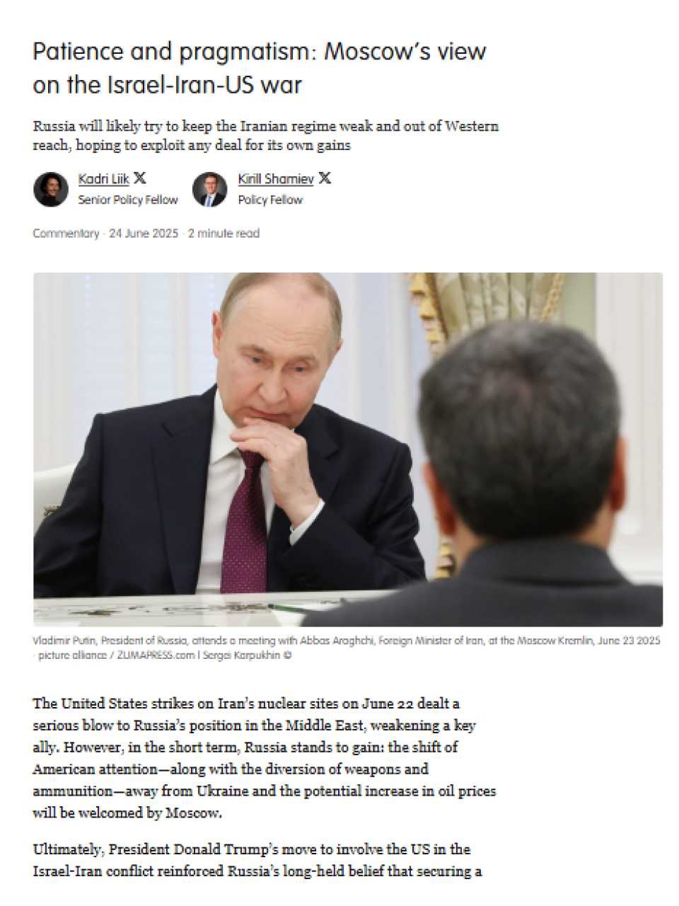 Patience and pragmatism: Moscow’s view on the Israel-Iran-US war