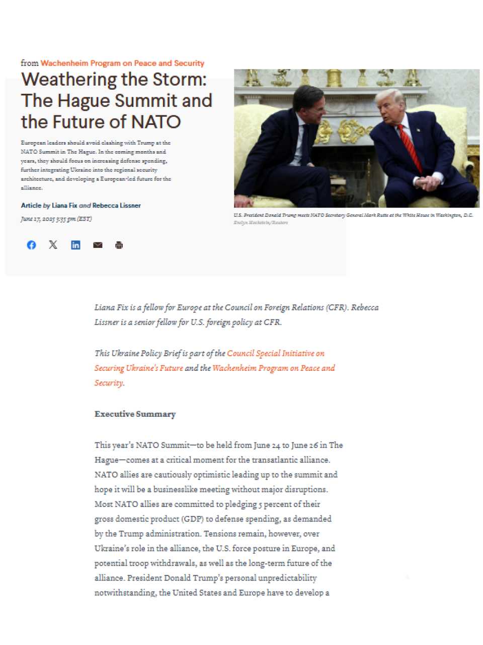 Weathering the Storm: The Hague Summit and the Future of NATO