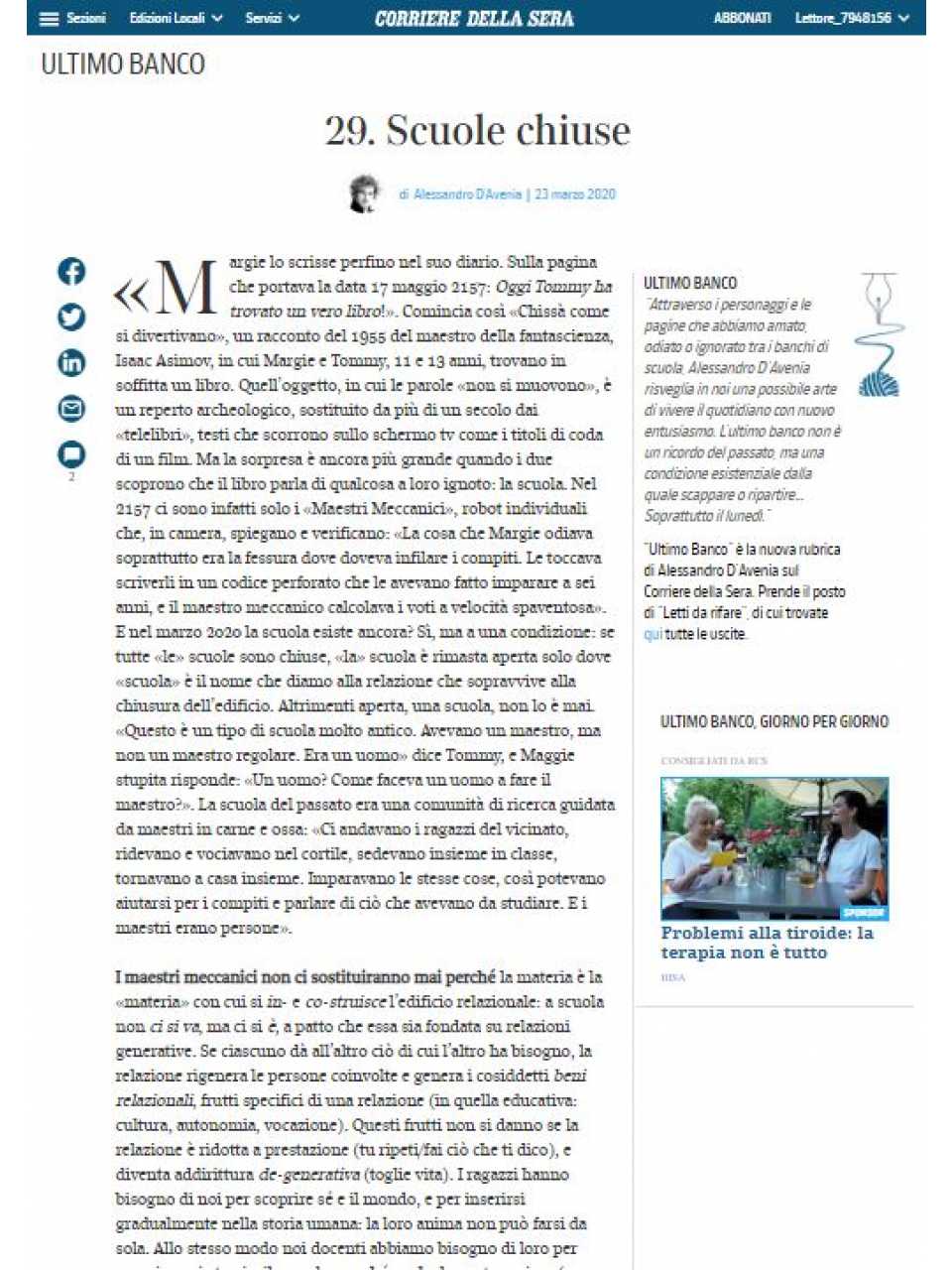 AGGIORNAMENTO PERMANENTEIN PRESENZA
Serata di fine anno.
Incontro con Alessandro D'Avenia: i ragazzi sono alieni.
Perché educare oggi è più difficile ma più entusiasmante di andare su Marte