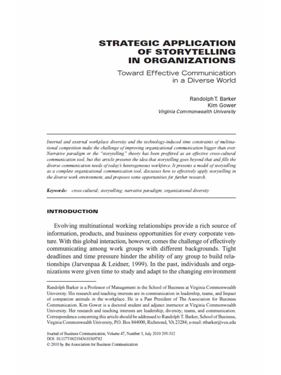 Strategic Application of Storytelling in Organizations