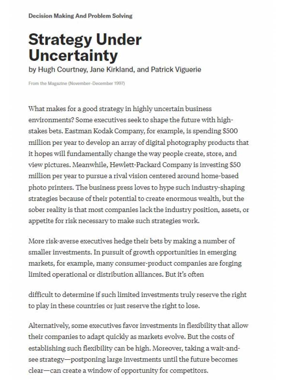 Strategy under uncertainty