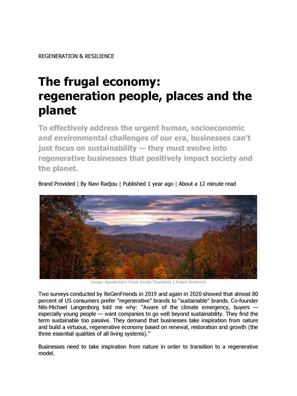 The frugal economy. Part 4: regenerating people, places and the planet