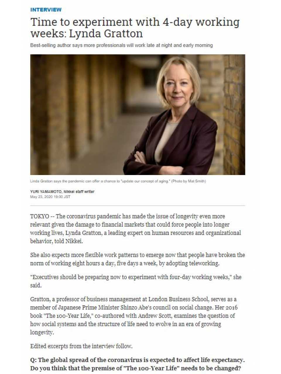 Time to experiment with 4-day working weeks: Lynda Gratton