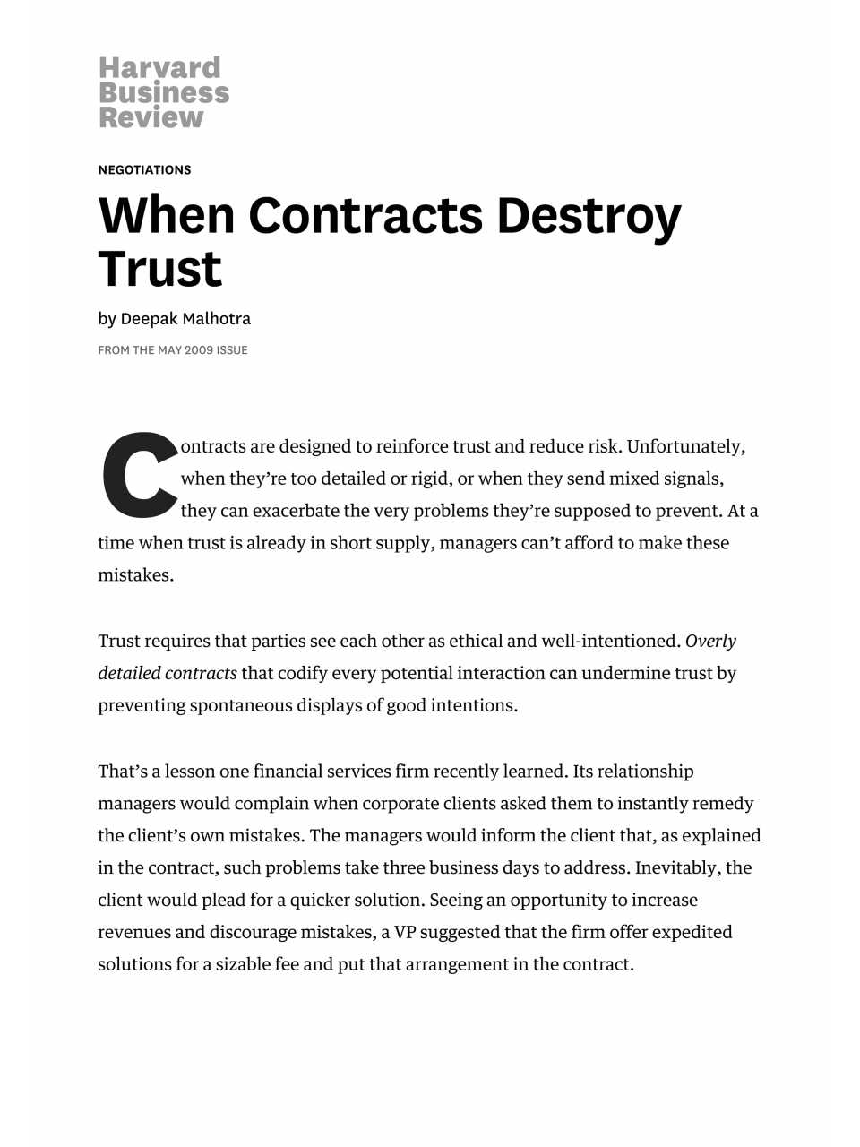 When Contracts Destroy Trust