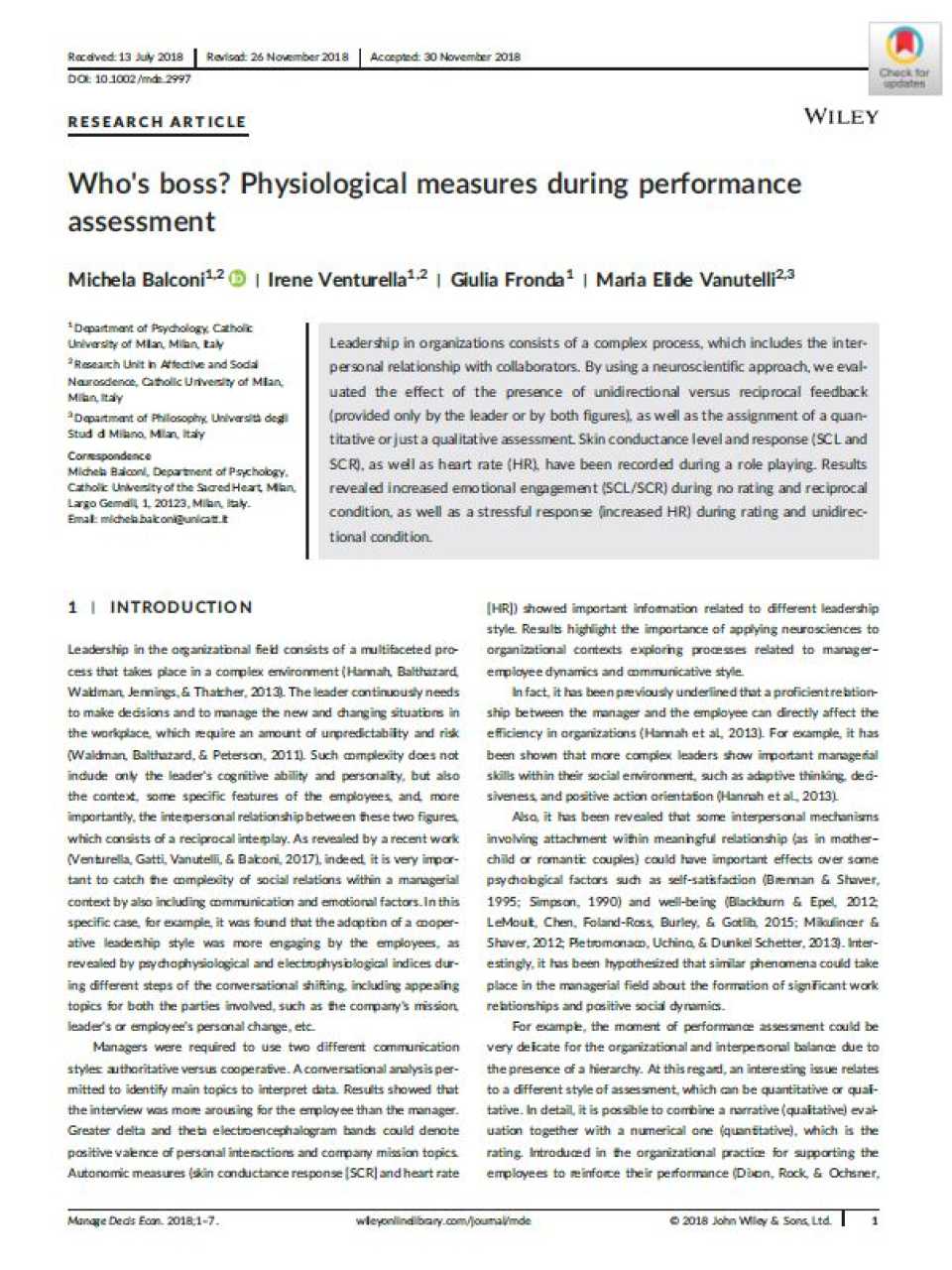 Who's boss? Physiological measures during performance assessment