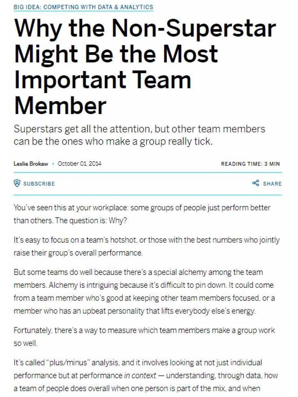 Why the non-superstar might be the most important team member